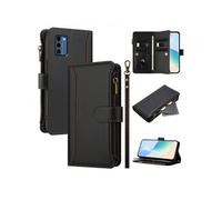 Etui FOXDOCK pour Nokia C300 de téléphone de portefeuille de poche à fermeture éclair en cuir premium avec 9 emplacements de carte et bracelet de