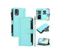 Etui FOXDOCK pour Nokia C32 de téléphone de portefeuille de poche à fermeture éclair en cuir premium avec 9 emplacements de carte et bracelet de