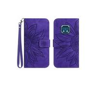 Etui FOXDOCK pour Nokia XR20 Sunflower en relief de portefeuille en cuir en relief avec support de carte compatible avec Nokia XR20-Violet foncé