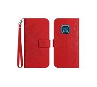 Etui FOXDOCK pour Nokia XR20 Sunflower en relief de portefeuille en cuir en relief avec support de carte compatible avec Nokia XR20-Rouge