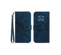 Etui FOXDOCK pour Nokia XR20 Sunflower en relief de portefeuille en cuir en relief avec support de carte compatible avec Nokia XR20-Bleu foncé