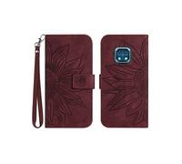 Etui FOXDOCK pour Nokia XR20 Sunflower en relief de portefeuille en cuir en relief avec support de carte compatible avec Nokia XR20-Bourgogne