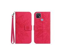 Etui FOXDOCK pour OPPO A15/A15S Sunflower en relief de portefeuille en cuir en relief avec support de carte compatible avec OPPO A15/A15S-Rose rouge