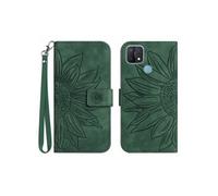 Etui FOXDOCK pour OPPO A15/A15S Sunflower en relief de portefeuille en cuir en relief avec support de carte compatible avec OPPO A15/A15S-Vert