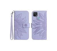 Etui FOXDOCK pour OPPO A15/A15S Sunflower en relief de portefeuille en cuir en relief avec support de carte compatible avec OPPO A15/A15S-Violet