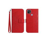 Etui FOXDOCK pour OPPO A15/A15S Sunflower en relief de portefeuille en cuir en relief avec support de carte compatible avec OPPO A15/A15S-Rouge