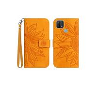 Etui FOXDOCK pour OPPO A15/A15S Sunflower en relief de portefeuille en cuir en relief avec support de carte compatible avec OPPO A15/A15S-Jaune
