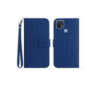 Etui FOXDOCK pour OPPO A15/A15S Sunflower en relief de portefeuille en cuir en relief avec support de carte compatible avec OPPO A15/A15S-Bleu