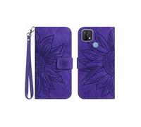 Etui FOXDOCK pour OPPO A15/A15S Sunflower en relief de portefeuille en cuir en relief avec support de carte compatible avec OPPO A15/A15S-Violet