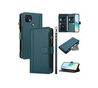 Etui FOXDOCK pour OPPO A15S/A15 4G de téléphone de portefeuille de poche à fermeture éclair en cuir premium avec 9 emplacements de carte et bracelet