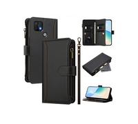 Etui FOXDOCK pour OPPO A15S/A15 4G de téléphone de portefeuille de poche à fermeture éclair en cuir premium avec 9 emplacements de carte et bracelet