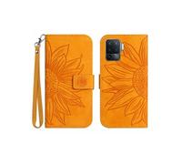 Etui FOXDOCK pour OPPO A54 4G/A16 4G Sunflower en relief de portefeuille en cuir en relief avec support de carte compatible avec OPPO A54 4G/A16
