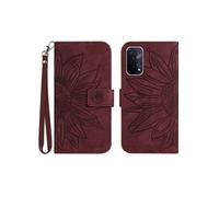 Etui FOXDOCK pour OPPO A54 5G/A74 5G/A93 5G Sunflower en relief de portefeuille en cuir en relief avec support de carte compatible avec OPPO A54