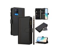 Etui FOXDOCK pour OPPO A55 5G/A54 4G/A16 de téléphone de portefeuille de poche à fermeture éclair en cuir premium avec 9 emplacements de carte et