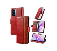 Etui FOXDOCK pour OPPO A57 5G RFID Blocking Flip PU Leather Cover avec porte-cartes et Kickstand compatible avec OPPO A57 5G-Rouge