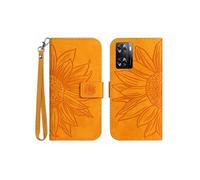 Etui FOXDOCK pour OPPO A57/A77 Sunflower en relief de portefeuille en cuir en relief avec support de carte compatible avec OPPO A57/A77-Jaune