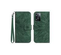 Etui FOXDOCK pour OPPO A57/A77 Sunflower en relief de portefeuille en cuir en relief avec support de carte compatible avec OPPO A57/A77-Vert