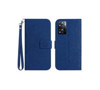 Etui FOXDOCK pour OPPO A57/A77 Sunflower en relief de portefeuille en cuir en relief avec support de carte compatible avec OPPO A57/A77-Bleu