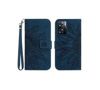 Etui FOXDOCK pour OPPO A57/A77 Sunflower en relief de portefeuille en cuir en relief avec support de carte compatible avec OPPO A57/A77-Bleu foncé