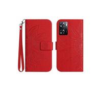 Etui FOXDOCK pour OPPO A57/A77 Sunflower en relief de portefeuille en cuir en relief avec support de carte compatible avec OPPO A57/A77-Rouge