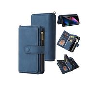 Etui FOXDOCK pour OPPO Find X3/X3 PRO en cuir PU avec fermeture magnétique, quinze emplacements pour cartes, poche zippée et support-Bleu