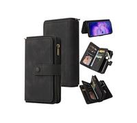 Etui FOXDOCK pour OPPO Find X5 Pro en cuir PU avec fermeture magnétique, quinze emplacements pour cartes, poche zippée et support-Noir