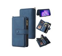 Etui FOXDOCK pour OPPO Find X5 Pro en cuir PU avec fermeture magnétique, quinze emplacements pour cartes, poche zippée et support-Bleu