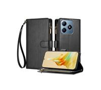 Etui FOXDOCK pour Realme C63 avec blocage RFID, porte-cartes de crédit, portefeuille en cuir à fermeture éclair avec dragonne et béquille, housse de