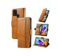 Etui FOXDOCK pour Samsung Galaxy A21S RFID Blocking Flip PU Leather Cover avec porte-cartes et Kickstand compatible avec Samsung Galaxy A21S-Kaki