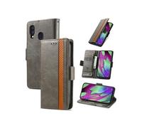Etui FOXDOCK pour Samsung Galaxy A40 RFID Blocking Flip PU Leather Cover avec porte-cartes et Kickstand compatible avec Samsung Galaxy A40-Gris