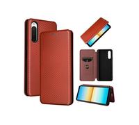 Etui FOXDOCK pour Sony Xperia 10 IV Case de flip de motif en fibre de carbone avec support de carte de fermeture compatible avec Sony Xperia 10