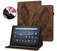 Étui FOXDOCK pour tablette Amazon Fire HD 10 Plus (2021) Butterfly Design Premium Cuir Anti-Fall Protection Tablet Cover avec emplacements de carte et fonction du support-Marron Marron G