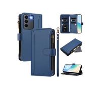 Etui FOXDOCK pour VIVO V27E 4G de téléphone de portefeuille de poche à fermeture éclair en cuir premium avec 9 emplacements de carte et bracelet de