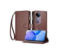 Etui FOXDOCK pour vivo V40 5G avec blocage RFID, porte-cartes de crédit, portefeuille en cuir à fermeture éclair avec dragonne et béquille, housse de