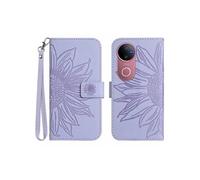 Etui FOXDOCK pour VIVO V50 5G Sunflower en relief de portefeuille en cuir en relief avec support de carte compatible avec VIVO V50 5G-Violet clair