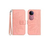 Etui FOXDOCK pour VIVO V50 5G Sunflower en relief de portefeuille en cuir en relief avec support de carte compatible avec VIVO V50 5G-Rose