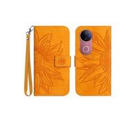 Etui FOXDOCK pour VIVO V50 5G Sunflower en relief de portefeuille en cuir en relief avec support de carte compatible avec VIVO V50 5G-Jaune