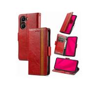 Etui FOXDOCK pour vivo Y28s RFID Blocking Flip PU Leather Cover avec porte-cartes et Kickstand compatible avec vivo Y28s-Rouge