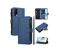 Etui FOXDOCK pour vivo Y72 5G/Y52 5G de téléphone de portefeuille de poche à fermeture éclair en cuir premium avec 9 emplacements de carte et