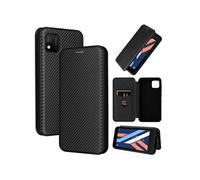 Etui FOXDOCK pour WIKO Y52 Case de flip de motif en fibre de carbone avec support de carte de fermeture compatible avec WIKO Y52-Noir