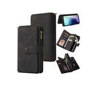 Etui FOXDOCK pour Xiaomi POCO C75 5G en cuir PU avec fermeture magnétique, quinze emplacements pour cartes, poche zippée et support-Noir