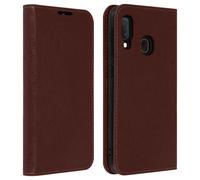 Etui Galaxy A20e Folio Cuir Véritable Porte cartes Support Vidéo marron foncé