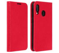 Étui Galaxy A20e Folio Cuir Véritable Porte cartes Support Vidéo rouge