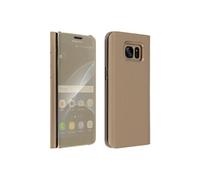 Etui Galaxy S7 Edge Housse Clapet Flip Cover Miroir Or - Fonction Stand