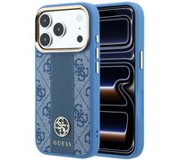 Étui Guess 4G avec logos ronds et classiques à rayures, compatible MagSafe, pour iPhone 18 Pro / 17 Pro, bleu
