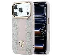 Étui Guess 4G avec logos ronds et classiques à rayures, compatible MagSafe, pour iPhone 18 Pro / 17 Pro, rose
