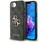 Guess Coque pour iPhone 16e Motif 4G monogramme Grand Logo en métal Noir