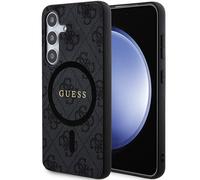 Étui Guess 4G en cuir avec logo métallique et MagSafe pour Galaxy S24, noir