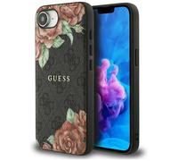 Étui Guess 4G Flowers Print MagSafe pour iPhone 16e noir