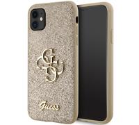 Guess GUHCN61HG4SGD Coque pour iPhone 11 / XR 6,1" Doré Coque Rigide à Paillettes Script Big 4G
